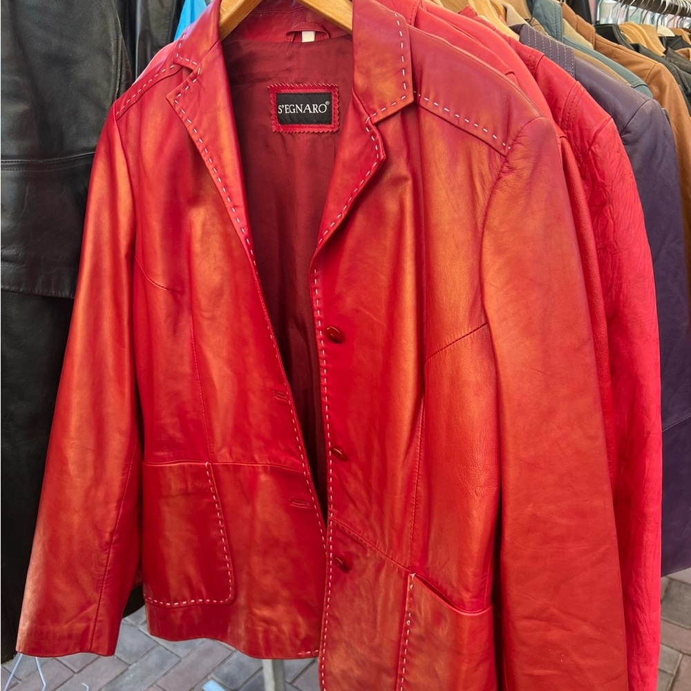 Vintage red leather blazer jacket